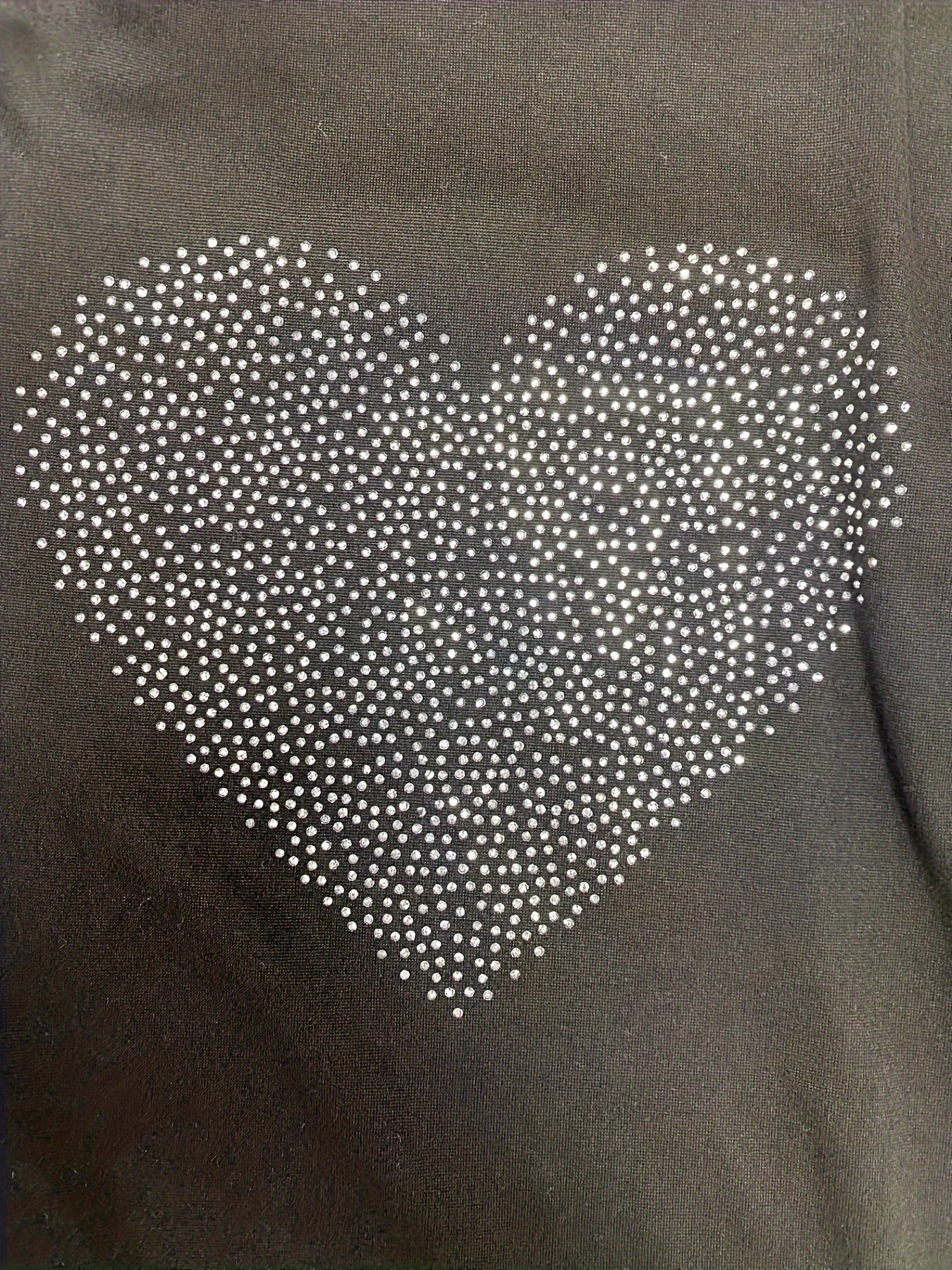 Rhinestone Heart Pattern T-shirt, Casual Mock Neck Long Sleeve T-shirt, Women's Clothing
